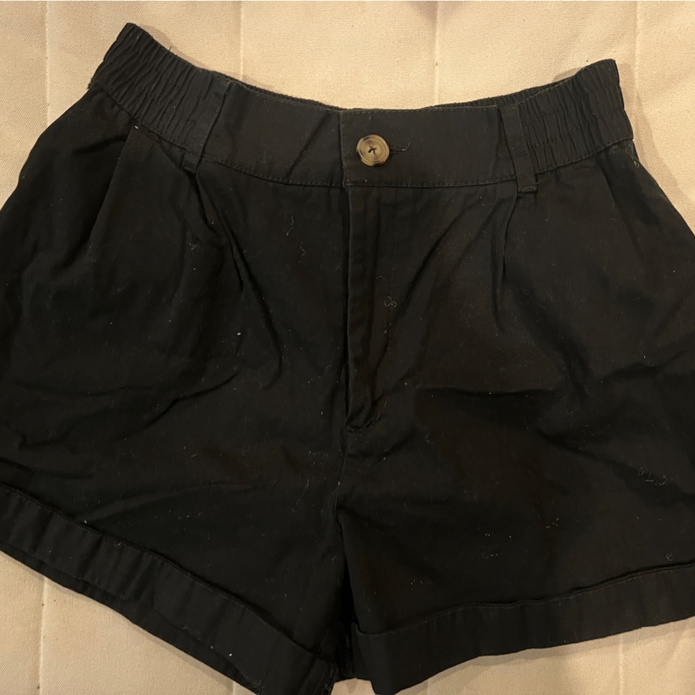 black high-waisted shorts with stretchy elastic waistband
